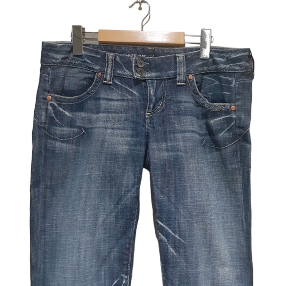 Guess Y2K Women's Premium Jeans Blue Wash Cropped Low Rise Distressed Size 30 - Picture 3 of 6